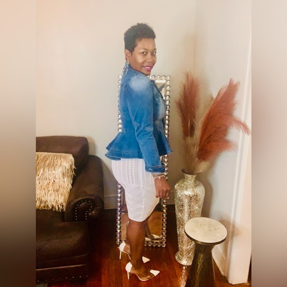 New Plus Denim Peplum Jacket - Picture 2 of 5